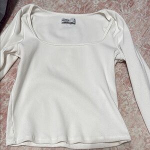 White Ribbed Long Sleeve Top